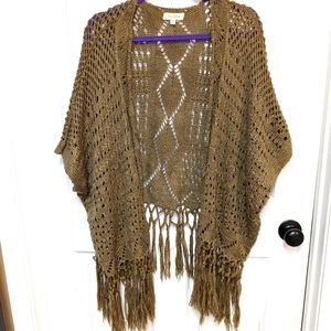 Velzera Ladies open knit cardigan size S/M brown with fringe